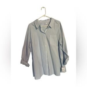 Oversized Light Blue and White Striped Button-Down Shirt